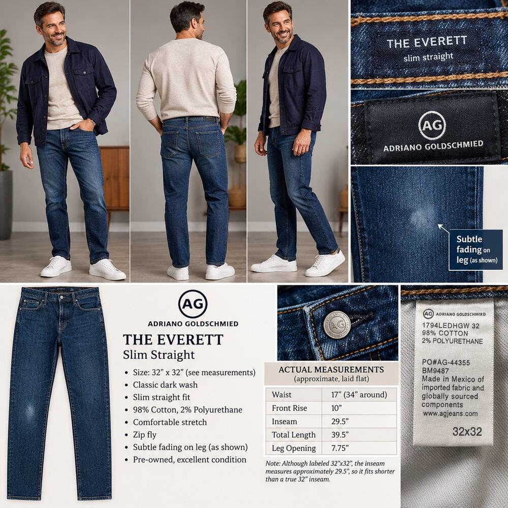 AG Adriano Goldschmied The Everett Men’s Jeans 32x32 Slim Straight Dark Wash
